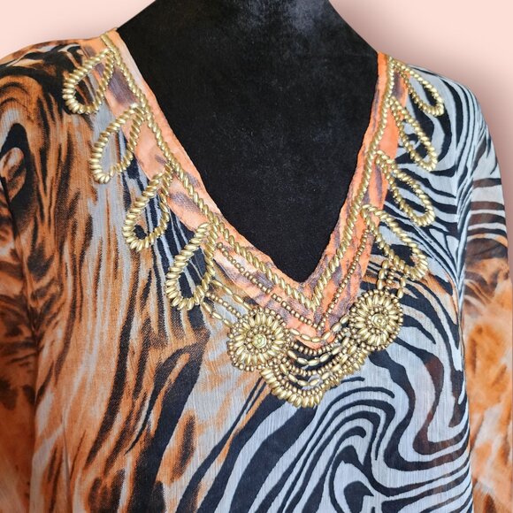 Jessica Taylor zebra print sheer boho Kaftan kimono beach swim cover up size XL - Picture 4 of 10